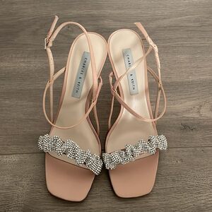 Charles and Keith women’s pink and rhinestone heels wedding sandals 6.5